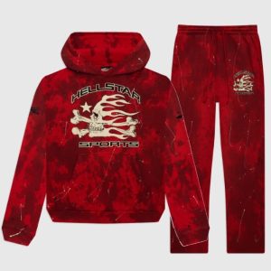 Red Tie-Dye Skull Tracksuit By Hellstar Sports